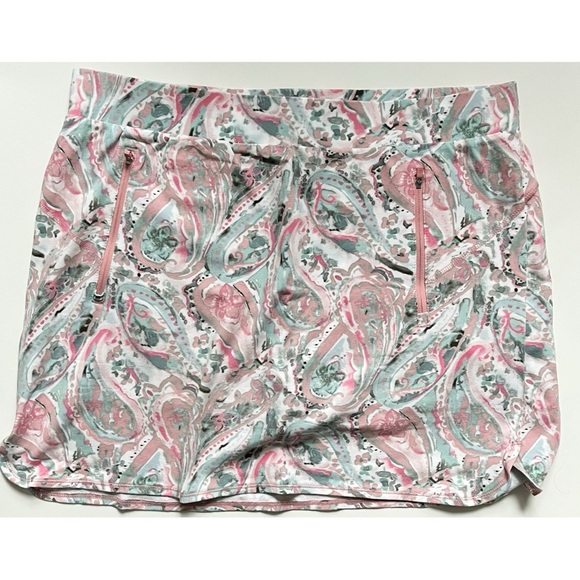 Talbots • EVERYDAY STRETCH SKORT - WATERCOLOR PAISLEY Pink Mint Green - Picture 2 of 6